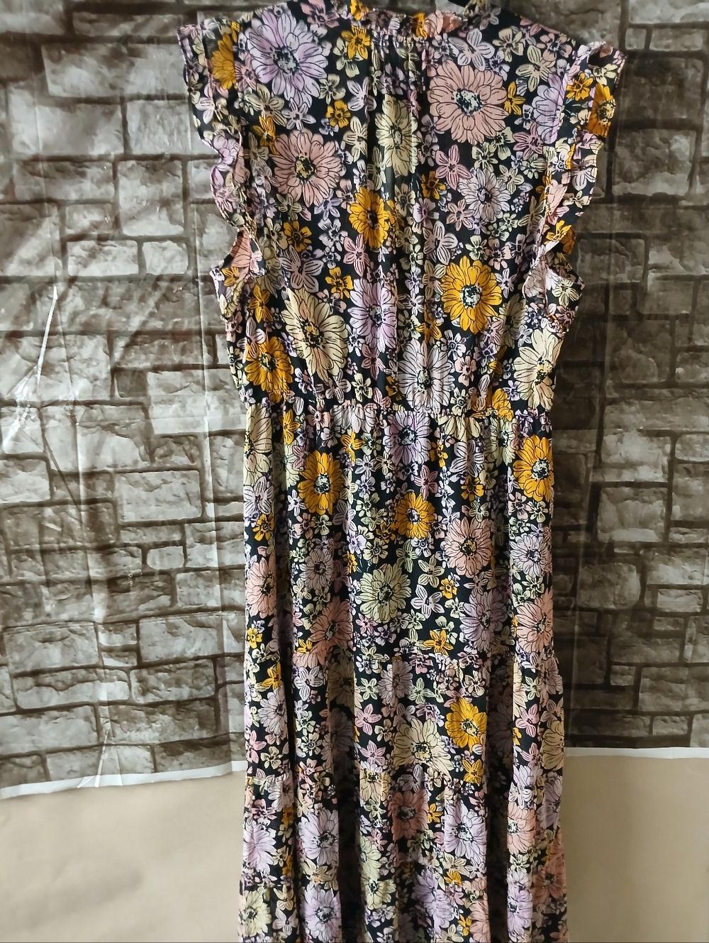 BB Dakota by Steve Madden Black Floral Maxi Dress with Yellow and Pink Flowers - Picture 3 of 11